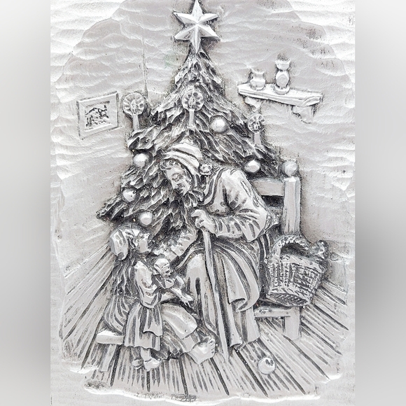 Vintage Pewter Engraving F.W. Christmas Scene - Picture 2 of 8